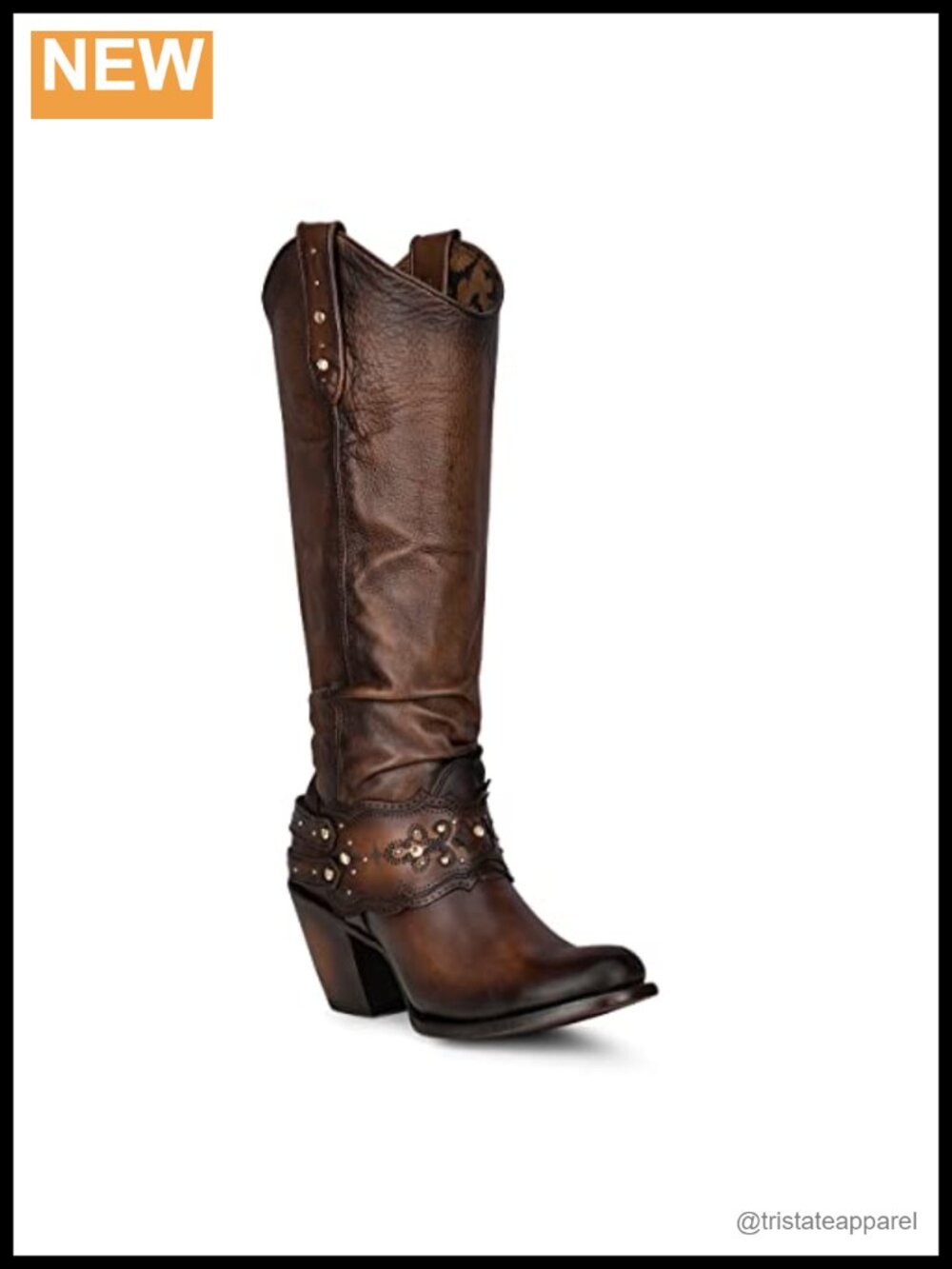 Cuadra Tall Western Boots Snip Toe Block Heel Leather